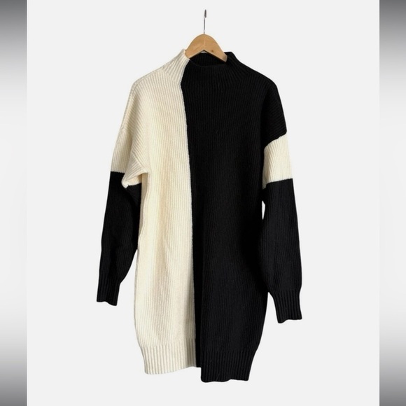 Daily Practice Sweater Dress | Tunic, Mock Neck, Long Sleeve Black Ivory Size M - Picture 2 of 11